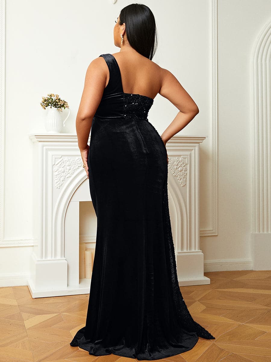Plus Size Formal One Shoulder Split Thigh Prom Dress PXH2356 | macppl
