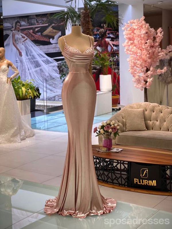 Sexy Rose Gold Mermaid Spaghetti Straps Maxi Long Prom Dresses Online ...