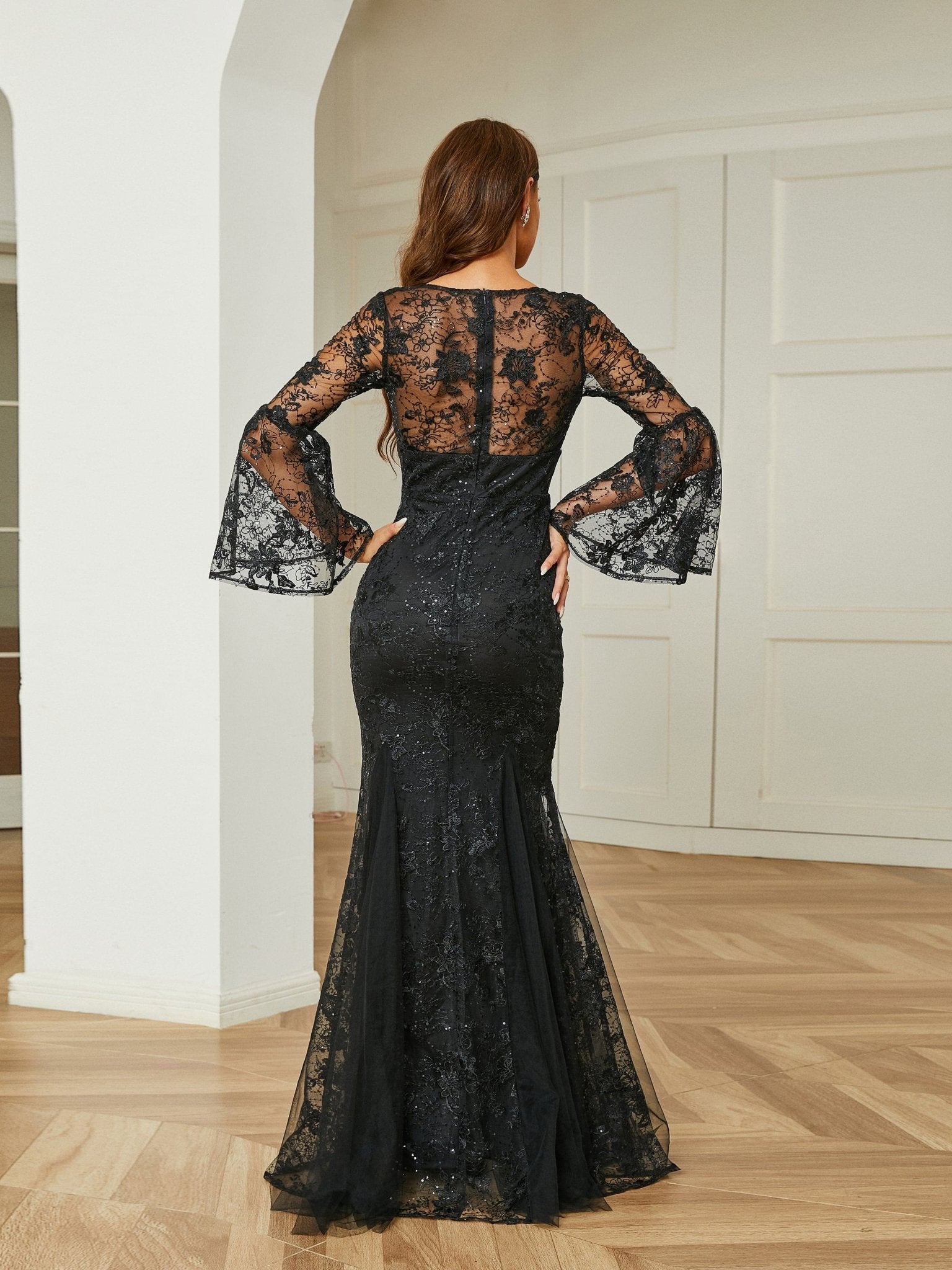 Lace Embroidered Black Formal Evening Dress | macppl