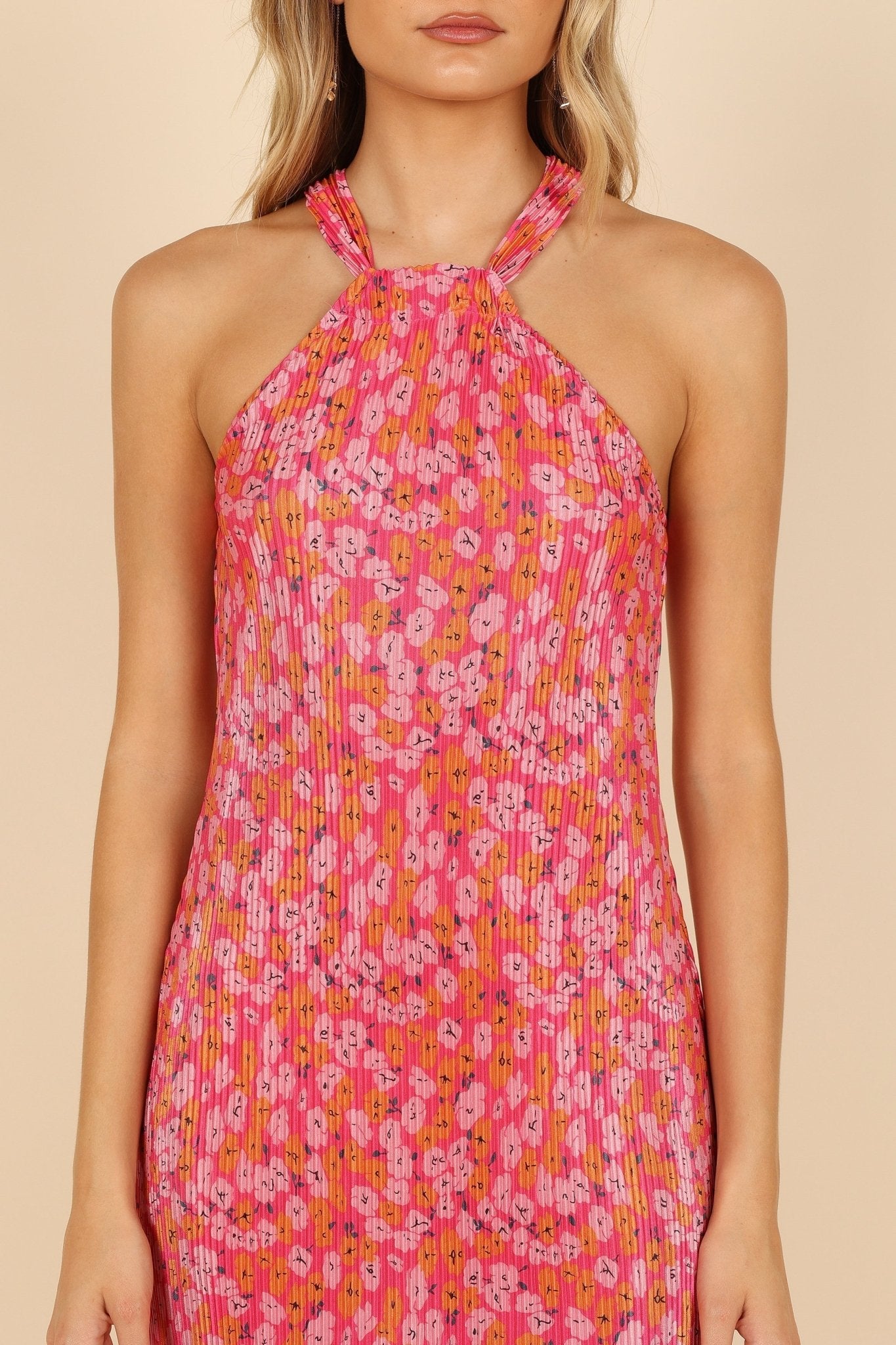 Melody Plisse Halter Mini Dress - Hot Pink | macppl